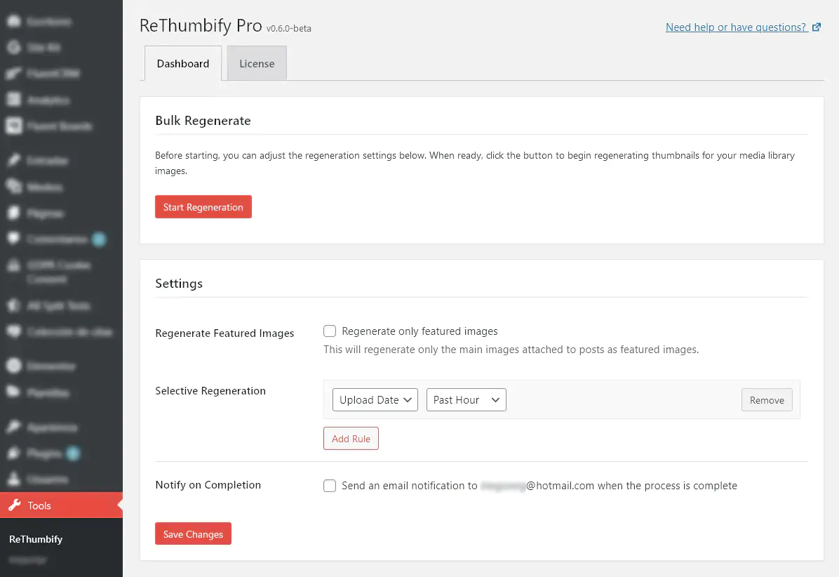 Dashboard rethumbify