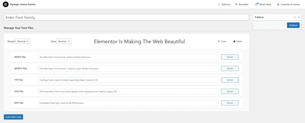 Elementor tipografias personalizadas