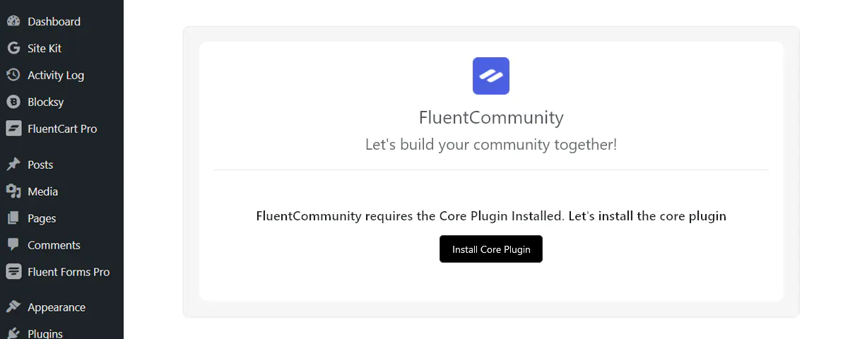 Fluentcommunity installation