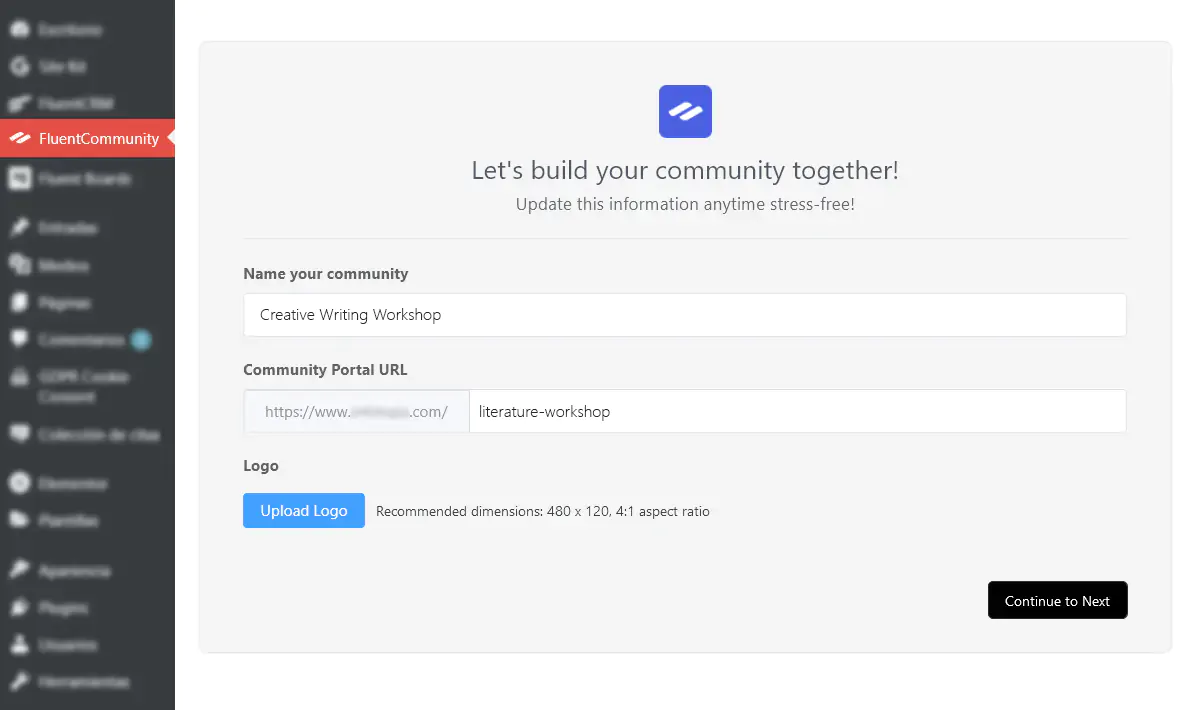 Fluentcommunity setup
