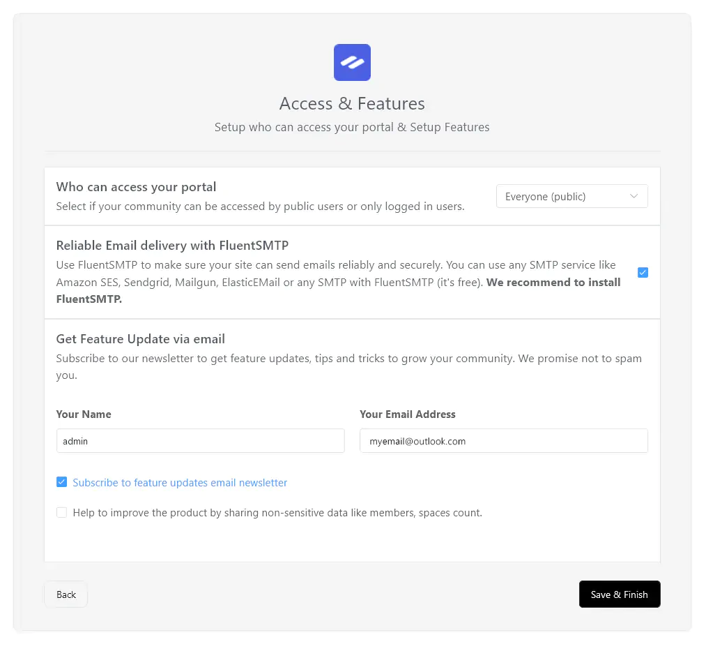 Fluentcommunity Access Configuration