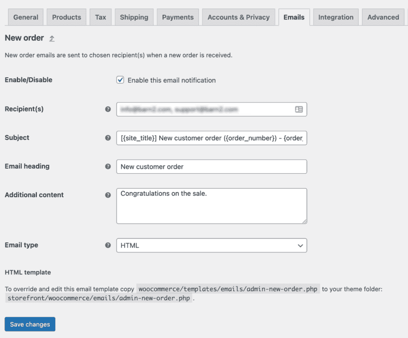 Woocommerce Emails New Order