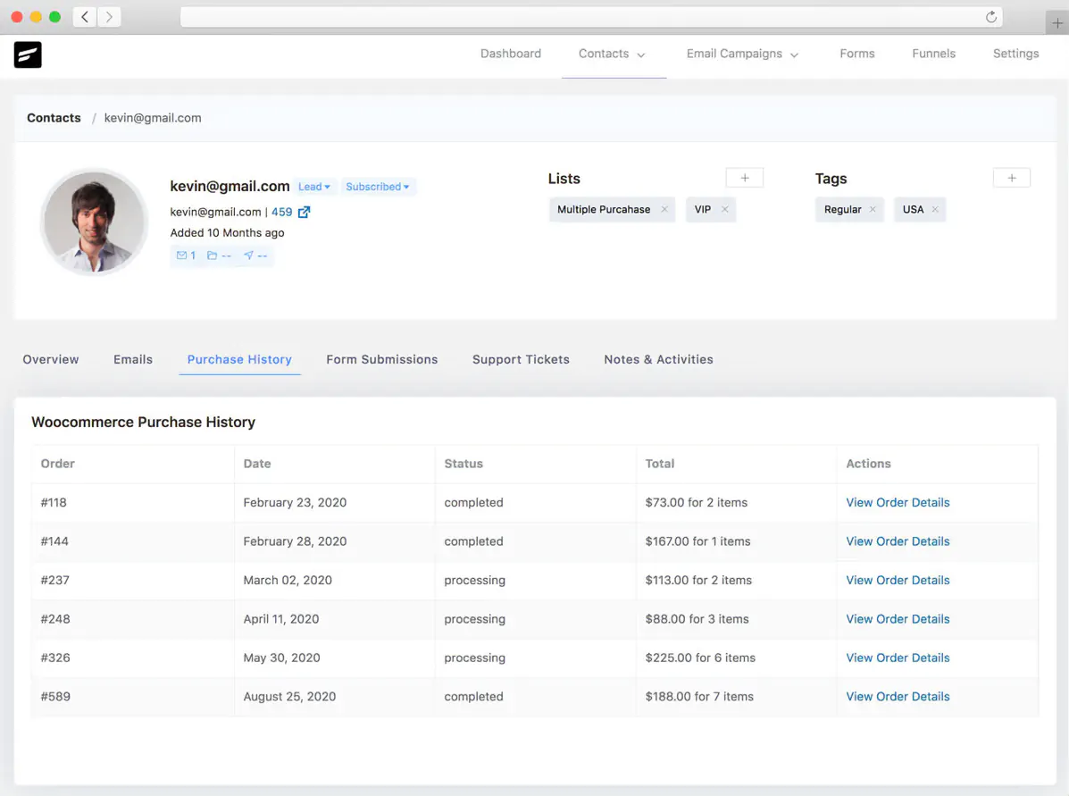 Woocommerce Purchase History