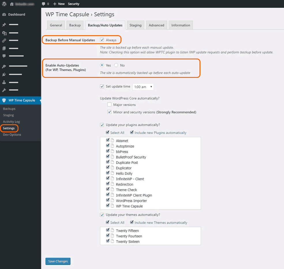 Wp time capsule configuration