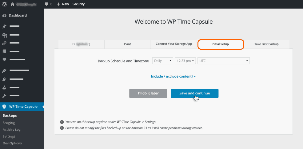 Wp time capsule settings