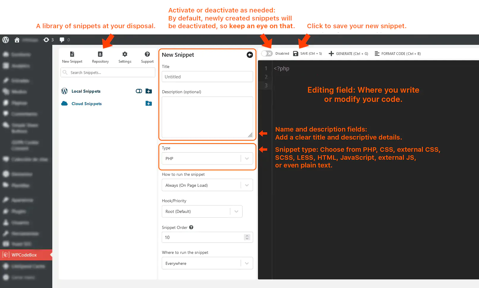 Wpcodebox Quick Guide