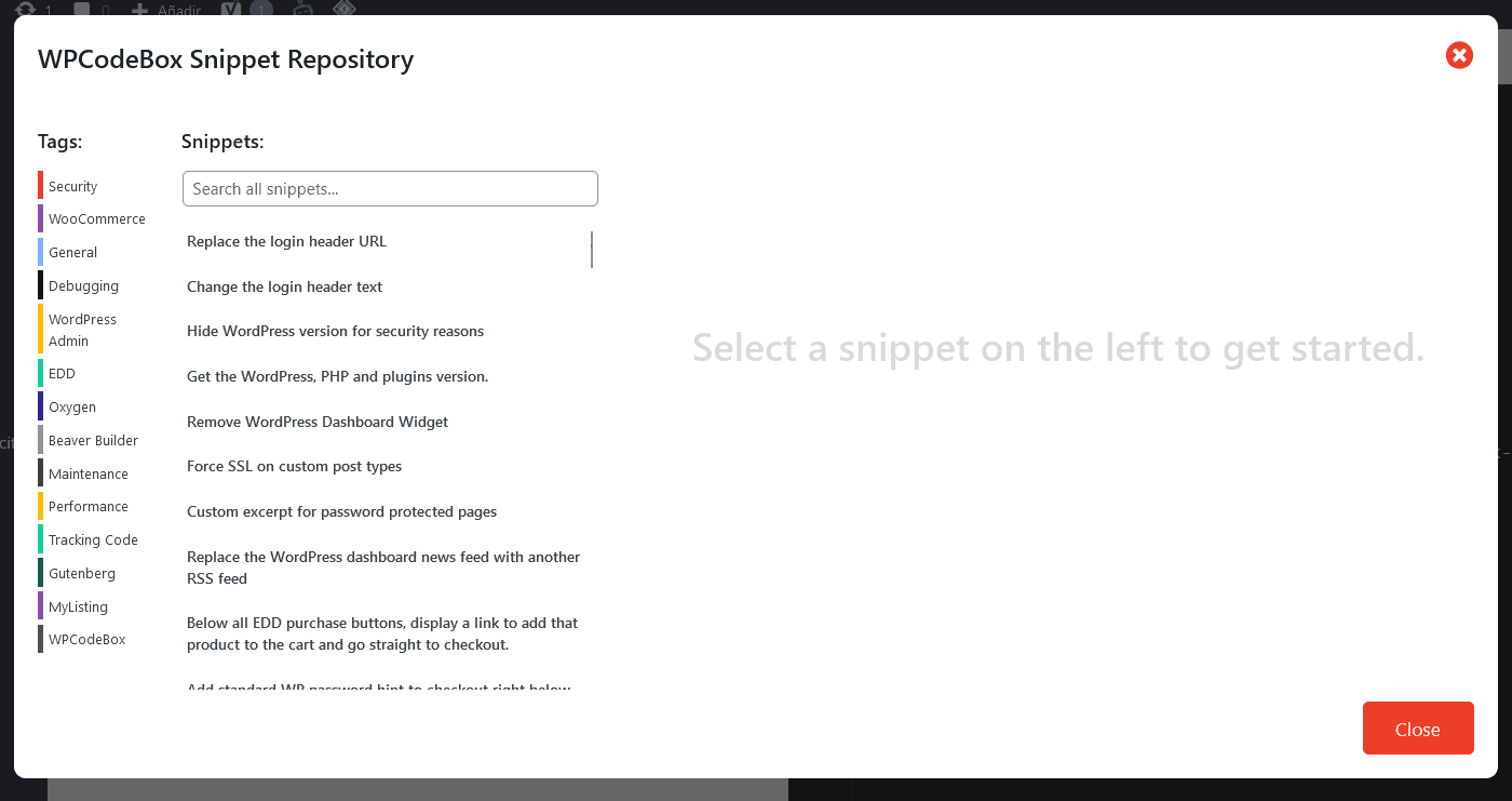 Wpcodebox Repository Screen